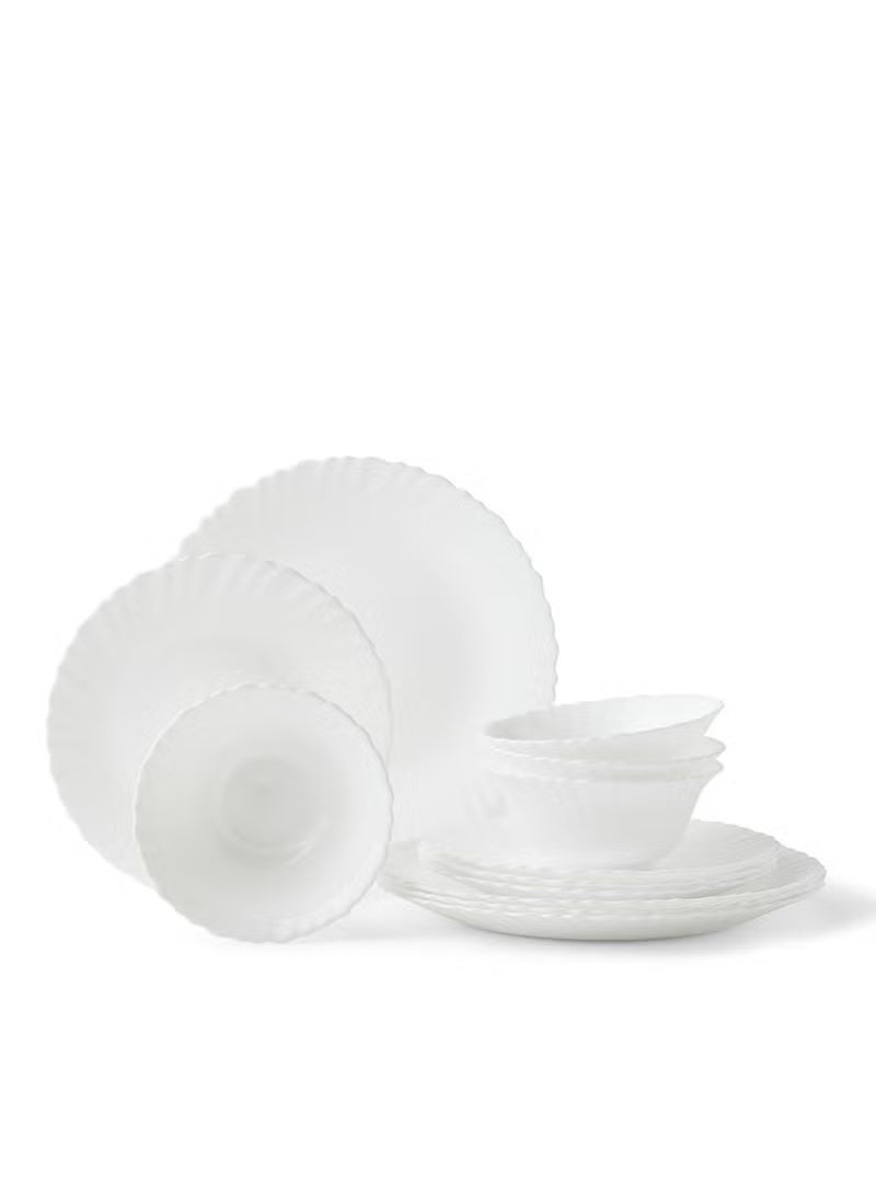 12 Piece Opalware Dinner Set For Everyday Use - Light Weight Dishes, Plates - Dinner Plate, Side Plate, Bowl - Serves 4 - White White - Image 1